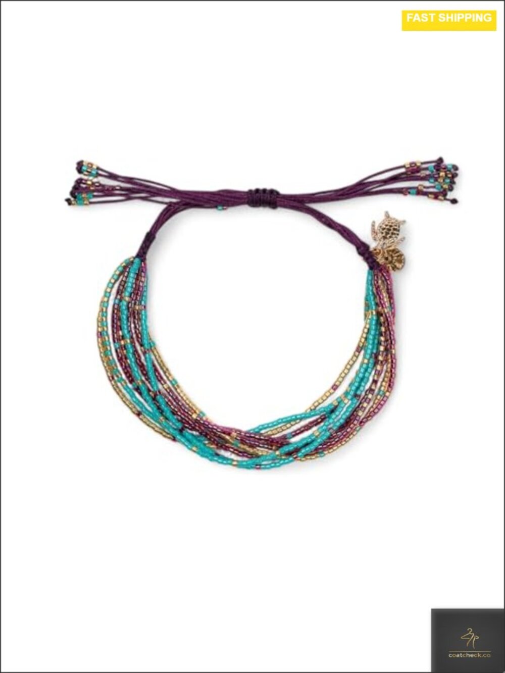 9-Strand Glass Seed Bead Bracelet Adjustable with Charms